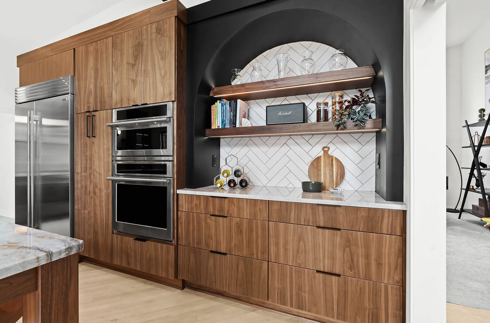 Kitchen island with quartzite countertop