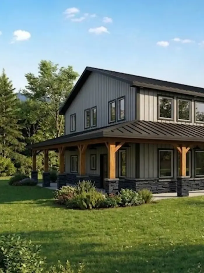 Modern farmhouse kitchen with exposed beam, custom cabinetry and professional range
